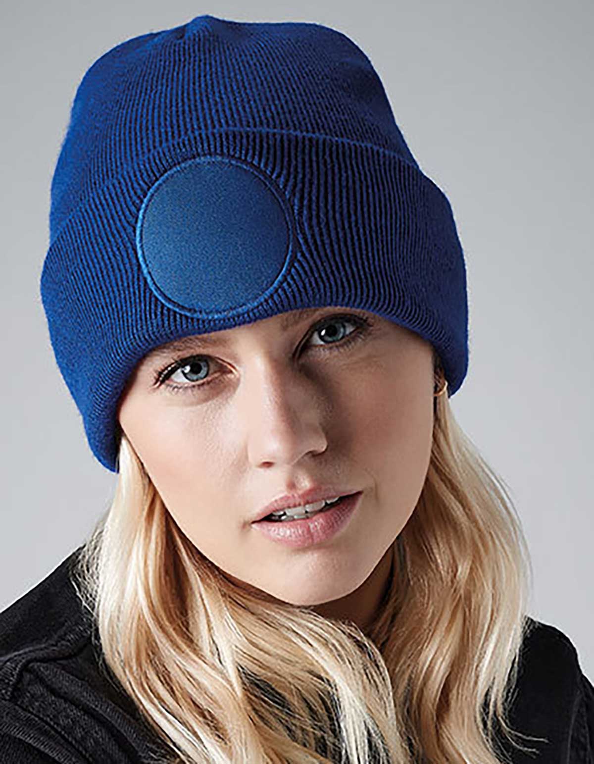 CB446-Model Circular Patch Beanie B446