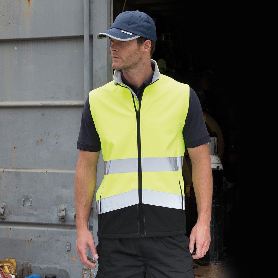 R451X_flo-yellow-black_lifestyle_crop Printable Safety Softshell Gilet SafeGuard RT451
