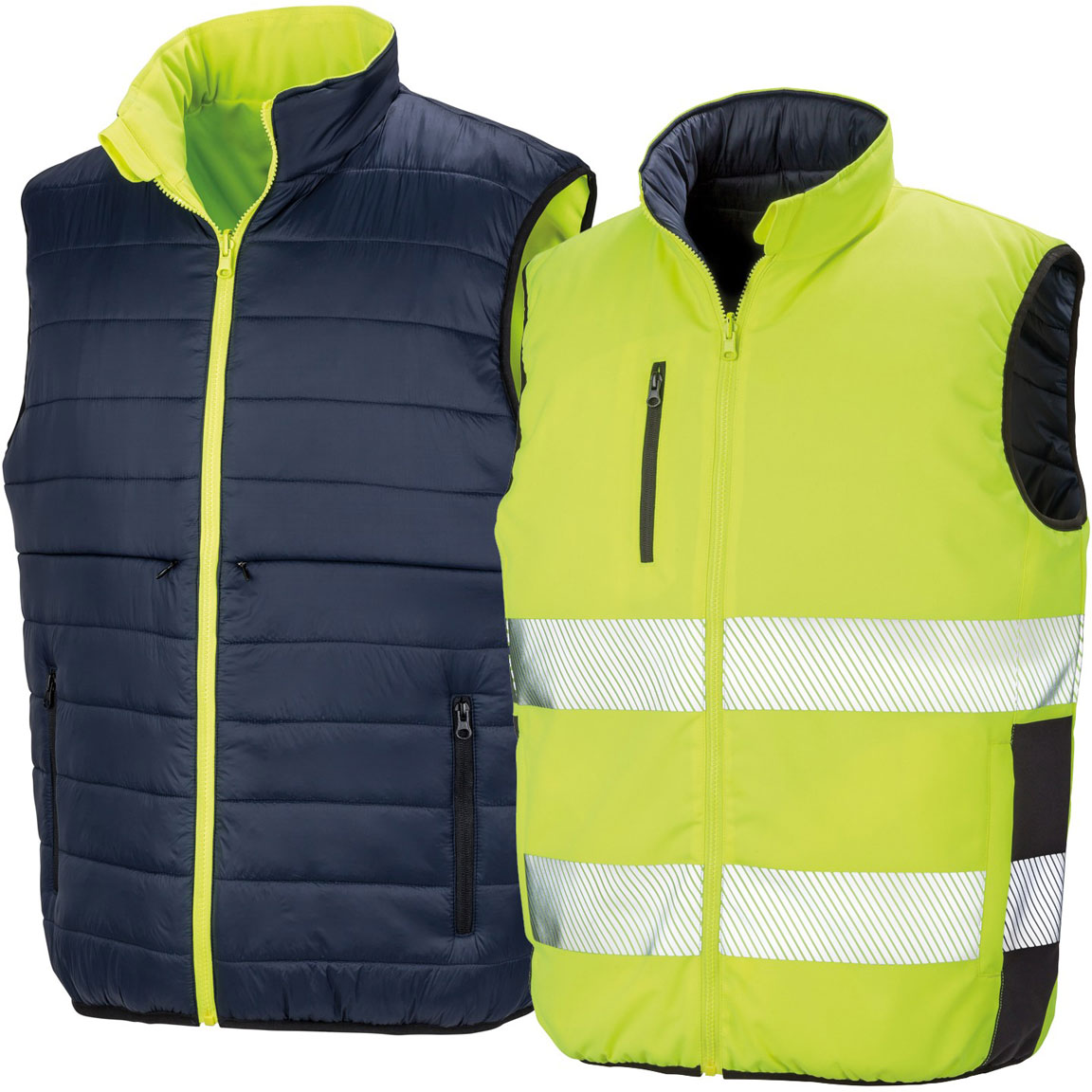 R332X_flo-yellow-navy-double Reversible Soft Padded Safety Gilet SafeGuard RT332X